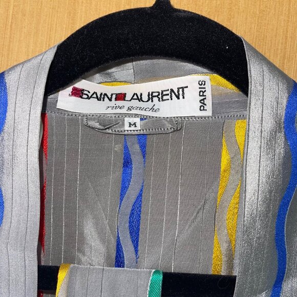 Saint Laurent Rive Gauche Vintage Mens Kimono Robe Size Medium Rare Pure Silk - Picture 16 of 16